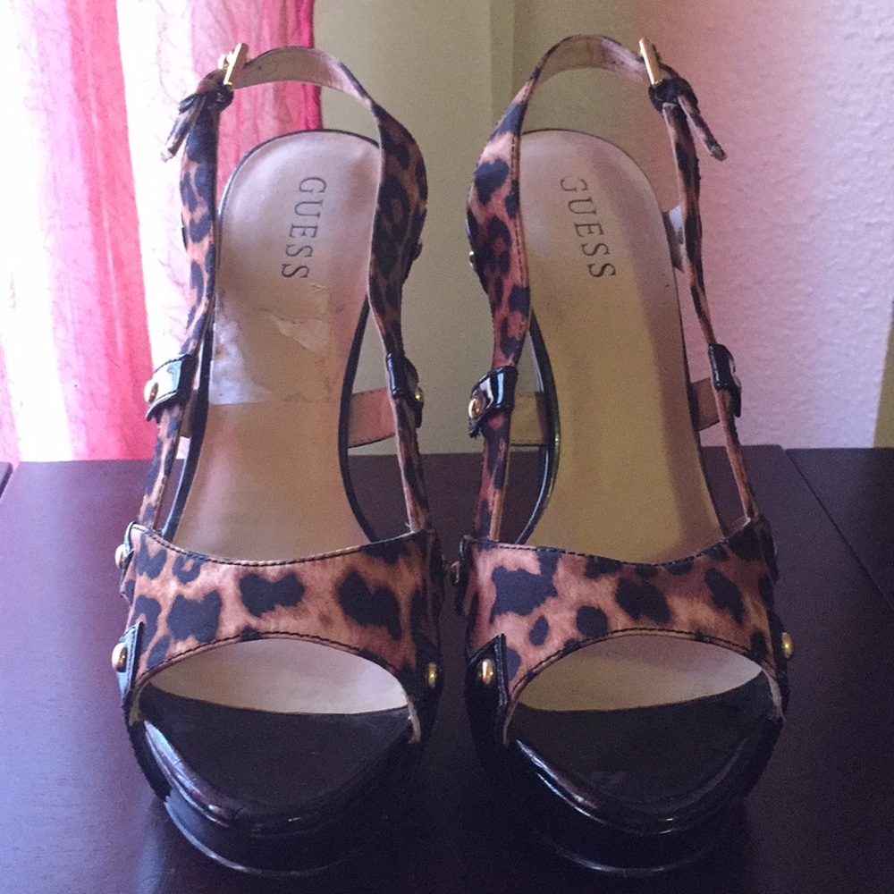 Guess Leopard Peeptoe Slingback Platform Heels - Picture 3 of 8